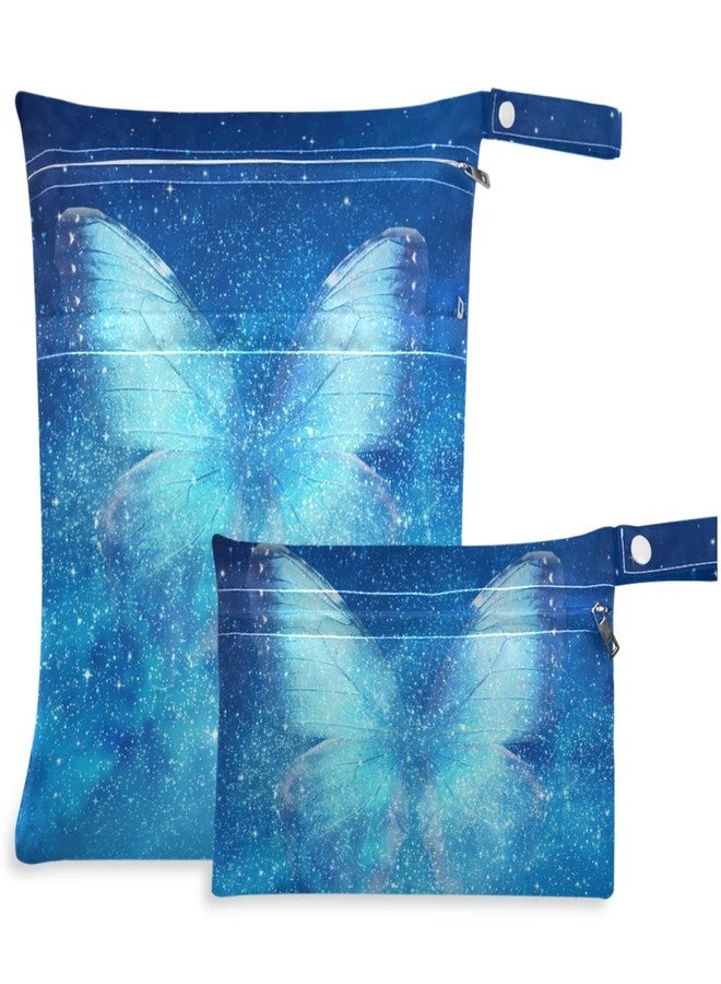 visesunny Blue Butterfly Magic Galaxy 2Pcs Wet Bag with Zippered Pockets Washable Reusable Roomy for Travel,Beach,Pool,Daycare,Stroller,Diapers,Dirty Gym Clothes, Wet Swimsuits, Toiletries - Image 1